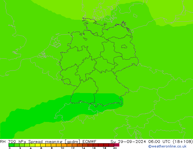 RH 700 hPa Spread ECMWF Su 29.09.2024 06 UTC