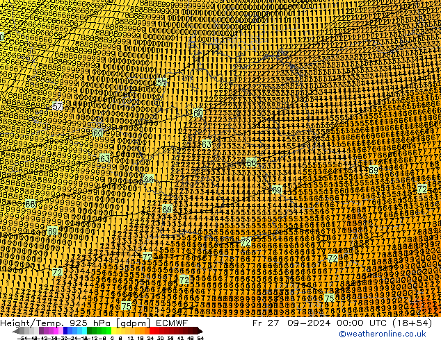 Yükseklik/Sıc. 925 hPa ECMWF Cu 27.09.2024 00 UTC