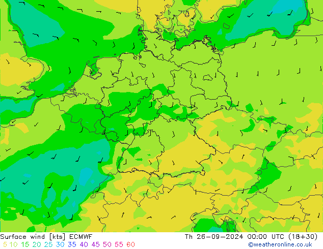 Viento 10 m ECMWF jue 26.09.2024 00 UTC