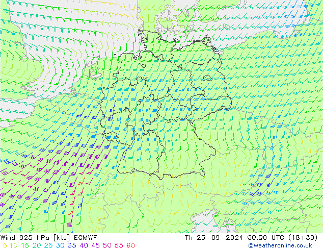 Viento 925 hPa ECMWF jue 26.09.2024 00 UTC