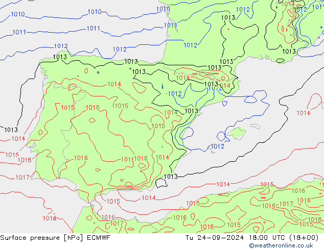 Surface pressure ECMWF Tu 24.09.2024 18 UTC