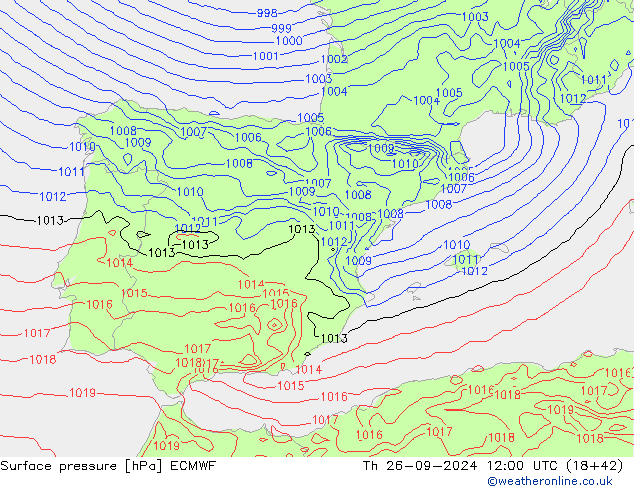 pressão do solo ECMWF Qui 26.09.2024 12 UTC