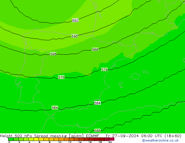 Height 500 hPa Spread ECMWF Fr 27.09.2024 06 UTC