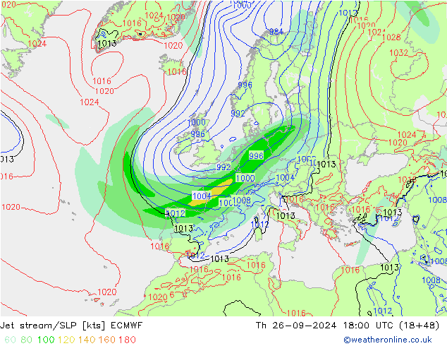 Jet stream/SLP ECMWF Th 26.09.2024 18 UTC