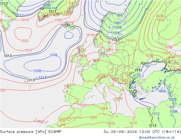 приземное давление ECMWF Вс 29.09.2024 12 UTC