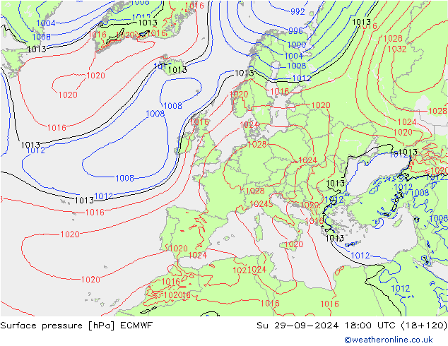 приземное давление ECMWF Вс 29.09.2024 18 UTC