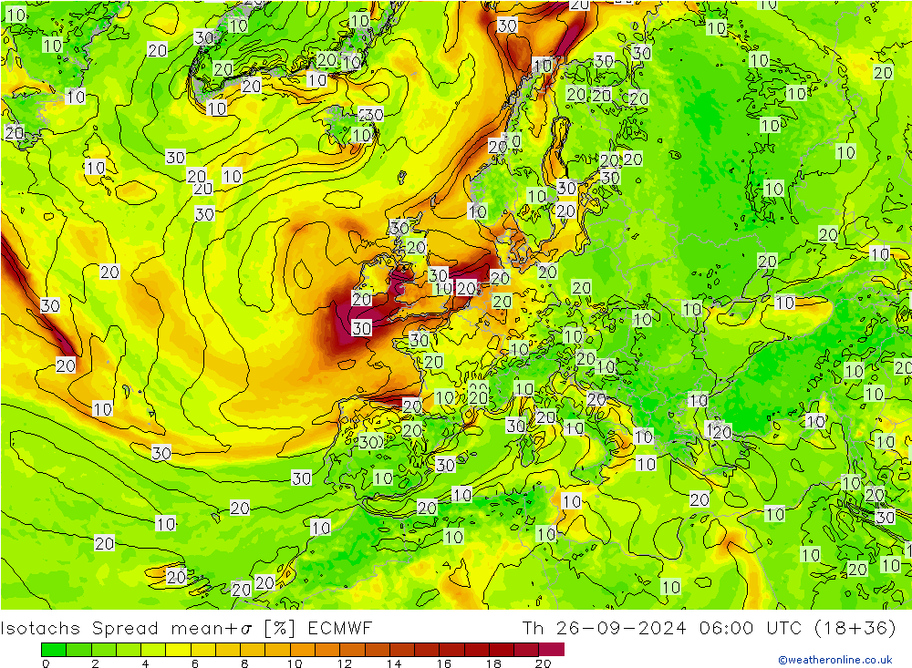 Isotachs Spread ECMWF чт 26.09.2024 06 UTC