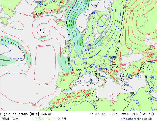 High wind areas ECMWF Fr 27.09.2024 18 UTC