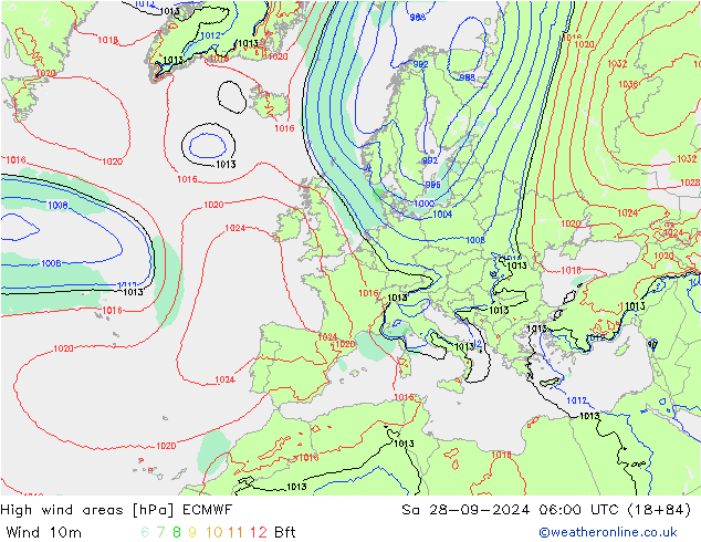 High wind areas ECMWF Sa 28.09.2024 06 UTC