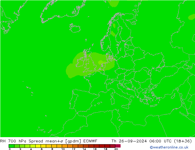 RH 700 hPa Spread ECMWF czw. 26.09.2024 06 UTC