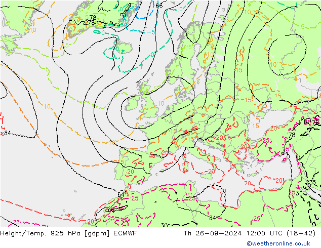 Yükseklik/Sıc. 925 hPa ECMWF Per 26.09.2024 12 UTC