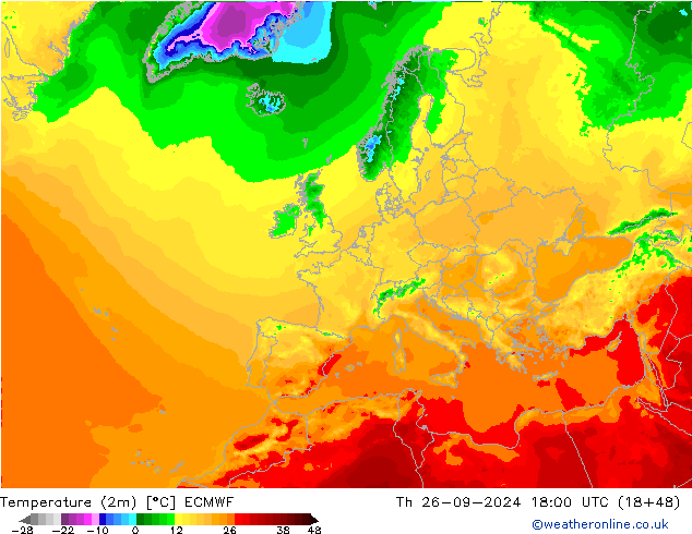 Temperature (2m) ECMWF Th 26.09.2024 18 UTC