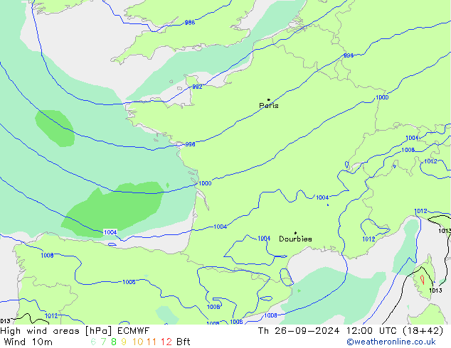 yüksek rüzgarlı alanlar ECMWF Per 26.09.2024 12 UTC