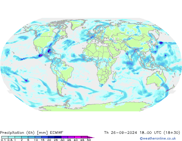 Precipitation (6h) ECMWF Čt 26.09.2024 00 UTC