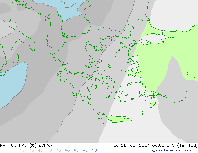 RH 700 hPa ECMWF nie. 29.09.2024 06 UTC