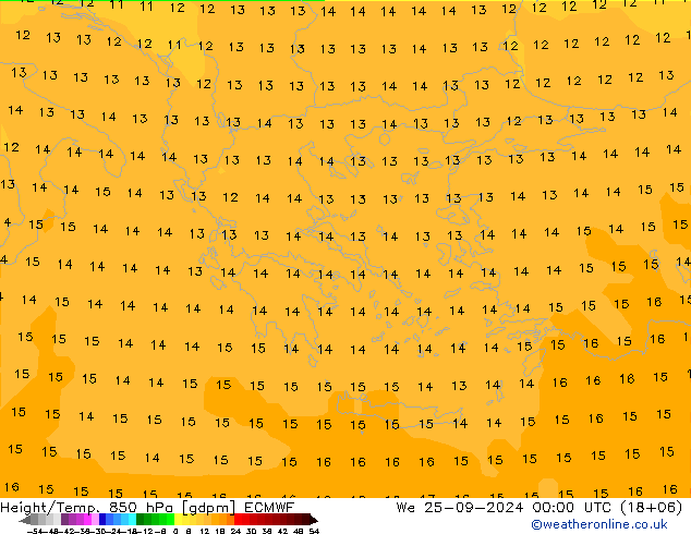 Height/Temp. 850 hPa ECMWF Mi 25.09.2024 00 UTC