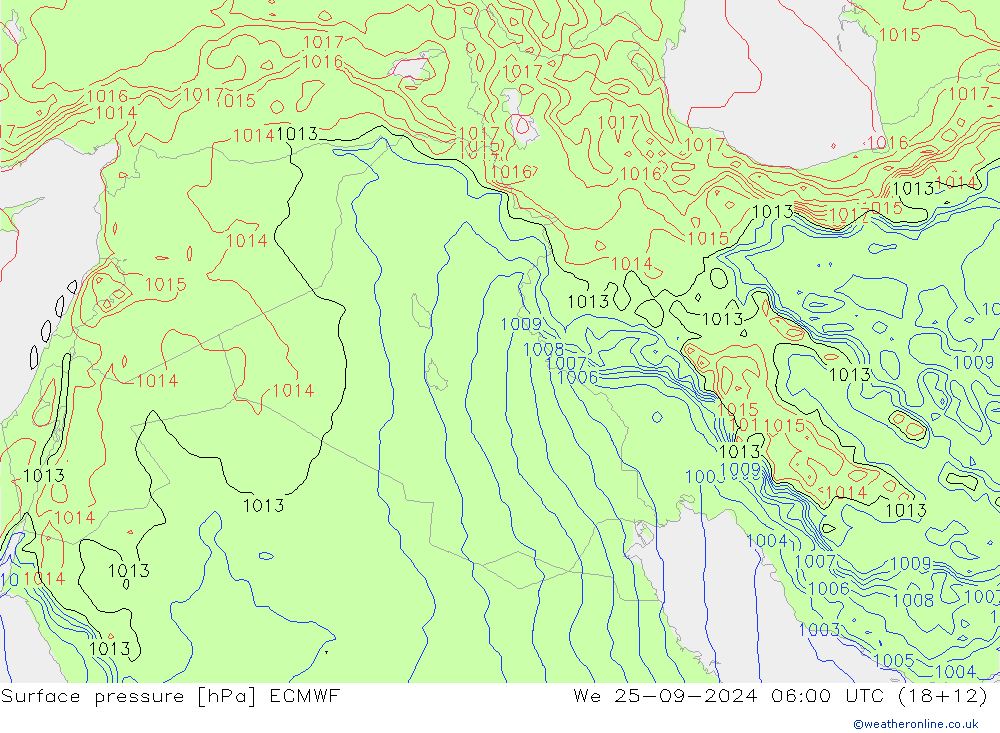 Surface pressure ECMWF We 25.09.2024 06 UTC