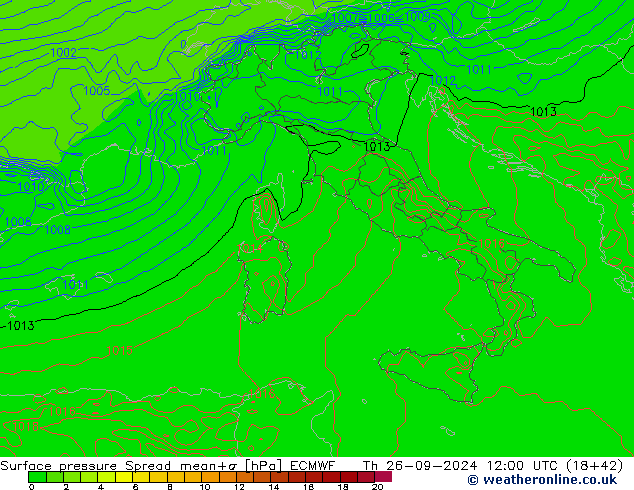 Surface pressure Spread ECMWF Th 26.09.2024 12 UTC