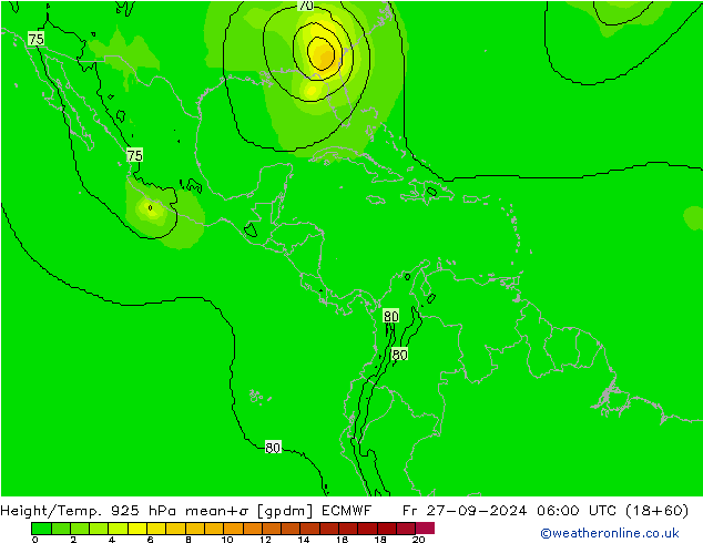 Geop./Temp. 925 hPa ECMWF vie 27.09.2024 06 UTC