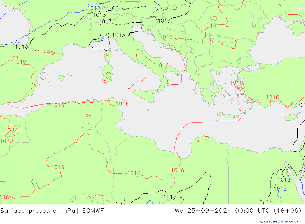 Surface pressure ECMWF We 25.09.2024 00 UTC