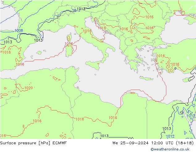 Surface pressure ECMWF We 25.09.2024 12 UTC