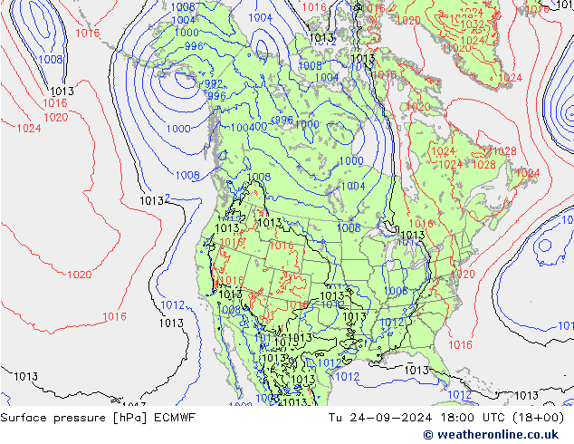 Atmosférický tlak ECMWF Út 24.09.2024 18 UTC