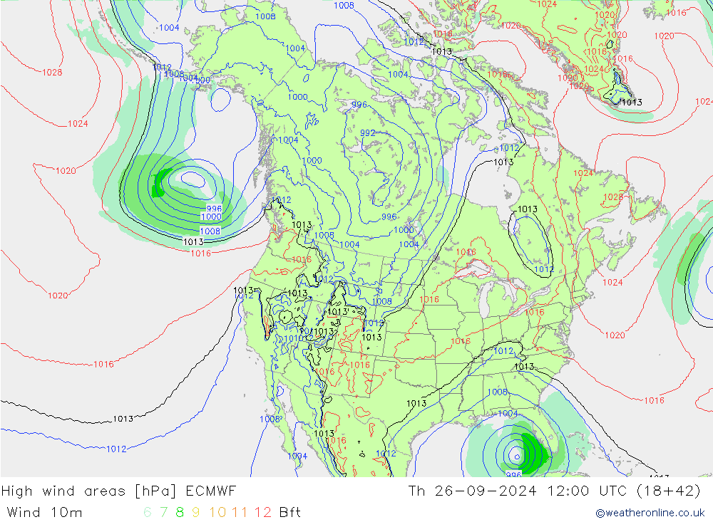 High wind areas ECMWF Th 26.09.2024 12 UTC