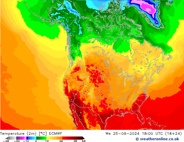 Temperaturkarte (2m) ECMWF Mi 25.09.2024 18 UTC