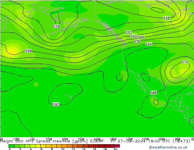 Height 500 гПа Spread ECMWF пт 27.09.2024 18 UTC