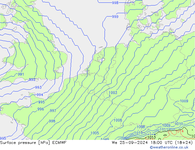 Bodendruck ECMWF Mi 25.09.2024 18 UTC