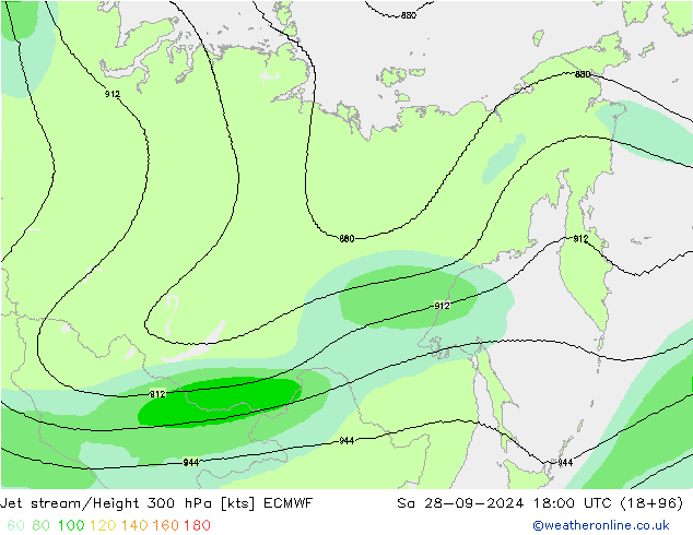 Jet stream/Height 300 hPa ECMWF Sa 28.09.2024 18 UTC