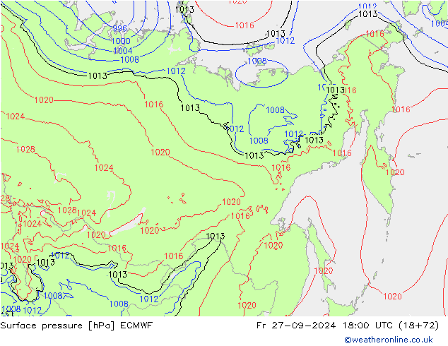 Presión superficial ECMWF vie 27.09.2024 18 UTC