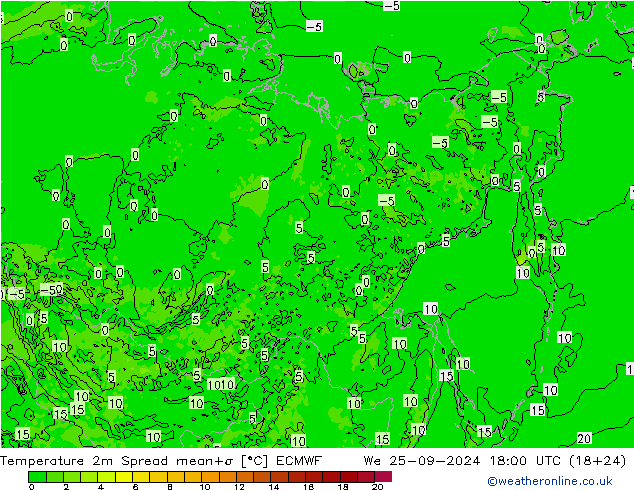 Sıcaklık Haritası 2m Spread ECMWF Çar 25.09.2024 18 UTC