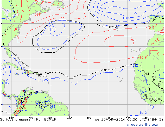 Atmosférický tlak ECMWF St 25.09.2024 06 UTC