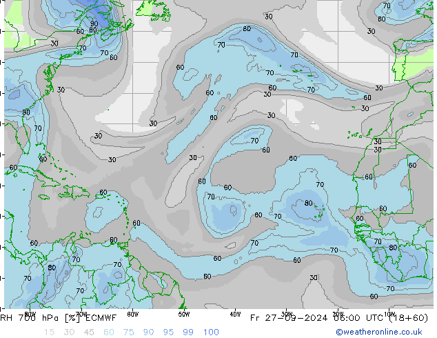 RH 700 hPa ECMWF  27.09.2024 06 UTC