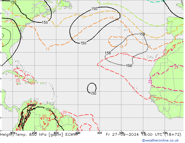 Géop./Temp. 850 hPa ECMWF ven 27.09.2024 18 UTC