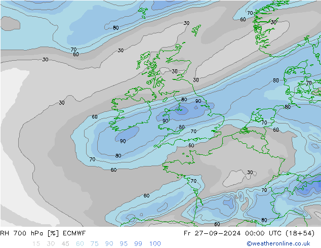 RH 700 hPa ECMWF Fr 27.09.2024 00 UTC