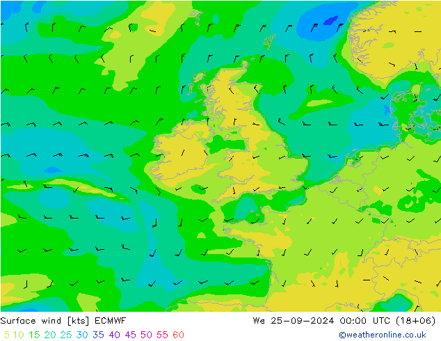 Vento 10 m ECMWF Qua 25.09.2024 00 UTC