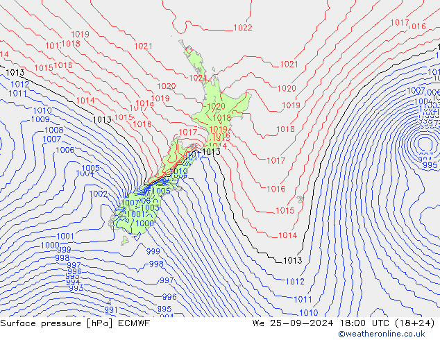 Surface pressure ECMWF We 25.09.2024 18 UTC