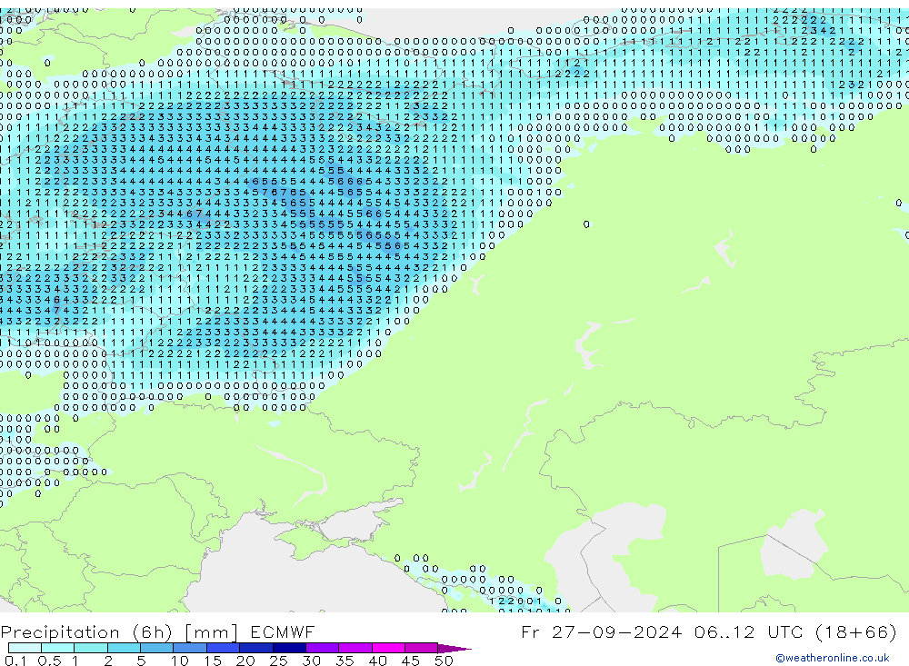 осадки (6h) ECMWF пт 27.09.2024 12 UTC