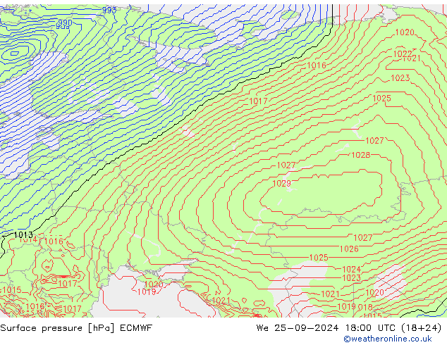 Surface pressure ECMWF We 25.09.2024 18 UTC