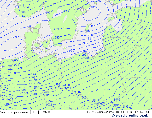 Atmosférický tlak ECMWF Pá 27.09.2024 00 UTC