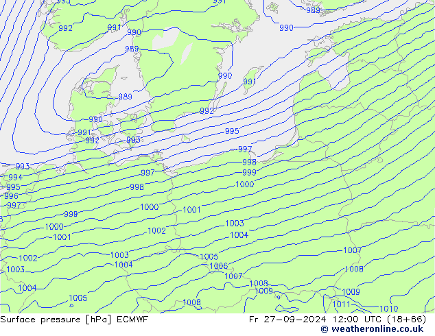 Surface pressure ECMWF Fr 27.09.2024 12 UTC