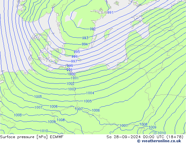 Atmosférický tlak ECMWF So 28.09.2024 00 UTC