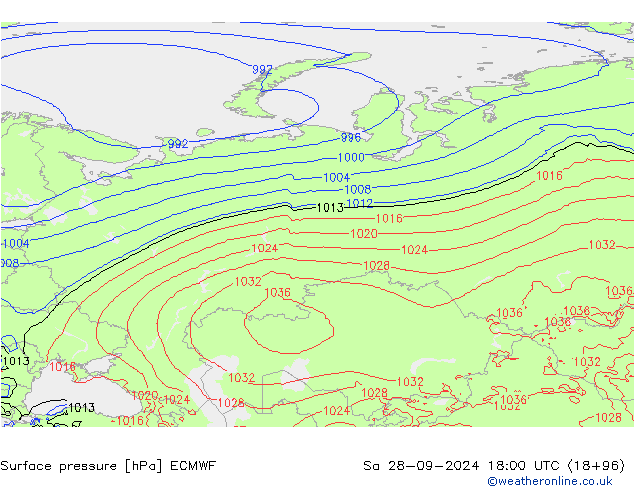 приземное давление ECMWF сб 28.09.2024 18 UTC