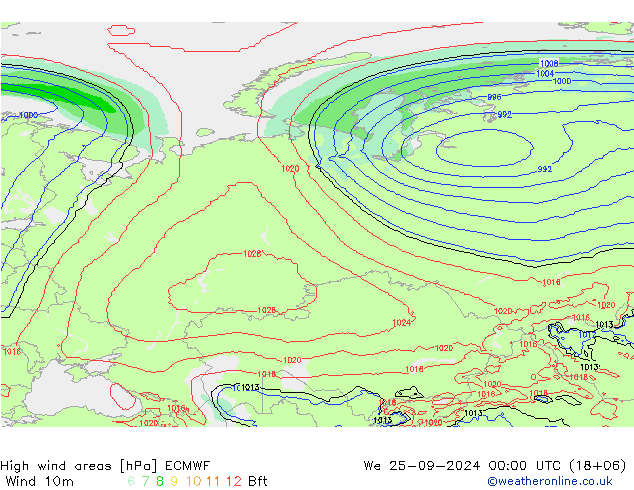 High wind areas ECMWF St 25.09.2024 00 UTC