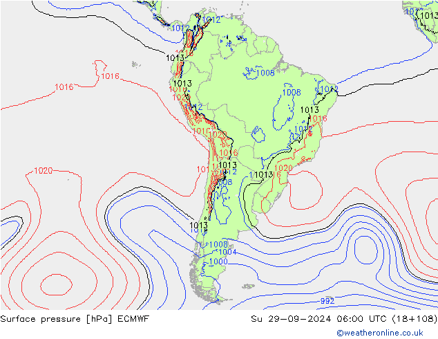 pressão do solo ECMWF Dom 29.09.2024 06 UTC