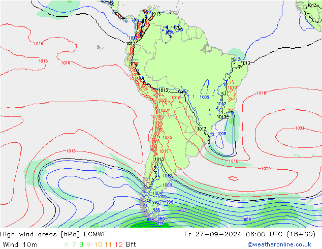 High wind areas ECMWF ven 27.09.2024 06 UTC