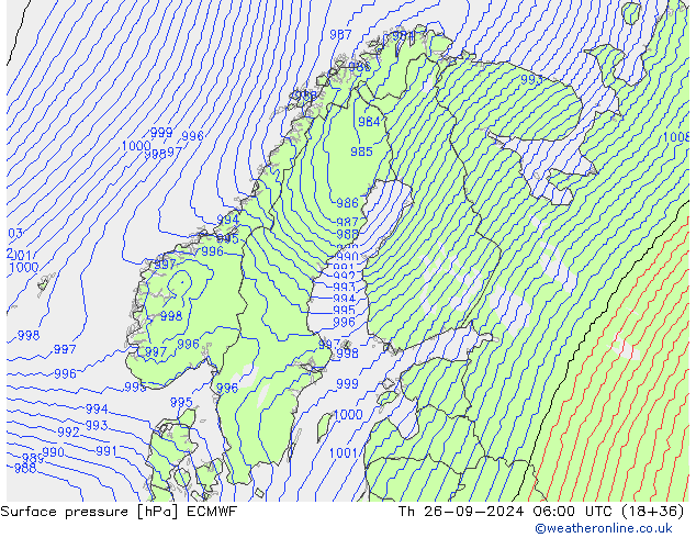 pressão do solo ECMWF Qui 26.09.2024 06 UTC