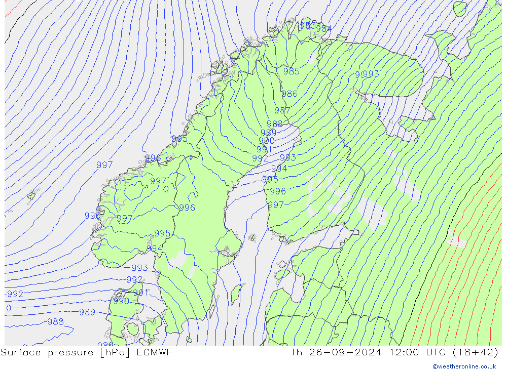 Surface pressure ECMWF Th 26.09.2024 12 UTC